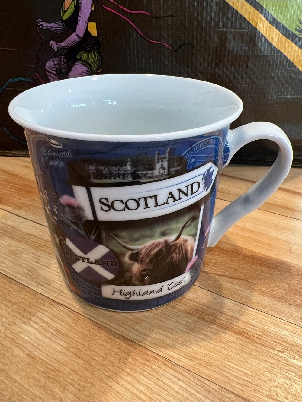 Scotland Blue China Highland Cow “coo” tea coffee Mug Westie dog Scottish 8 oz.